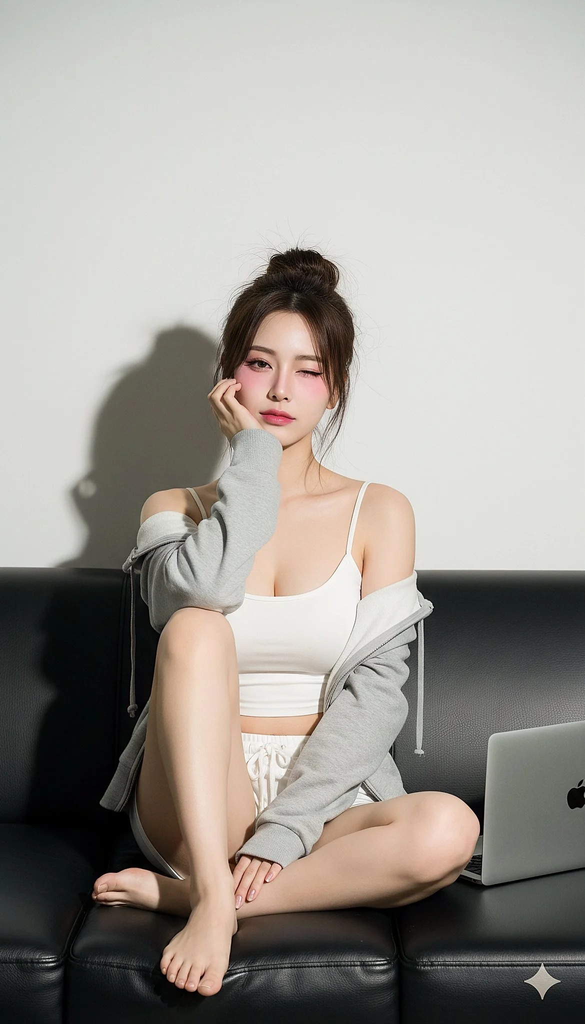 Z-Image Prompt - Girl sitting on sofa high-key studio portrait