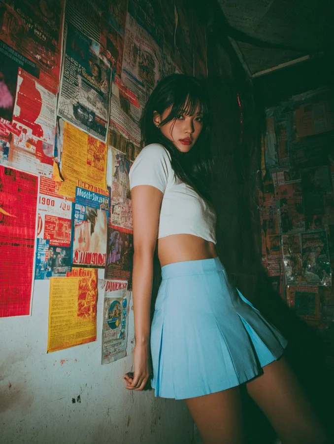 Z-Image Prompt - Girl in pleated mini skirt retro street photography