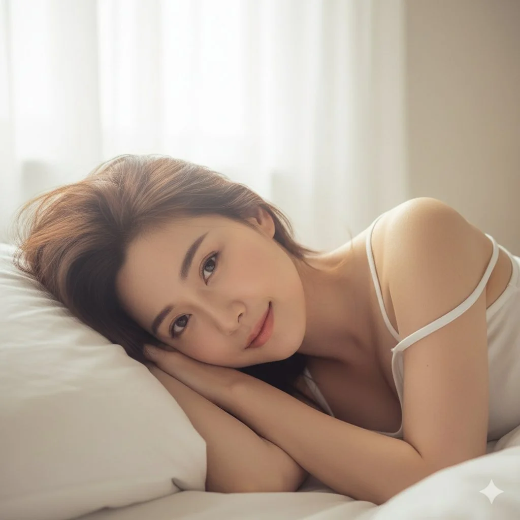 Z-Image Prompt - Sleepy girl on white pillows morning portrait